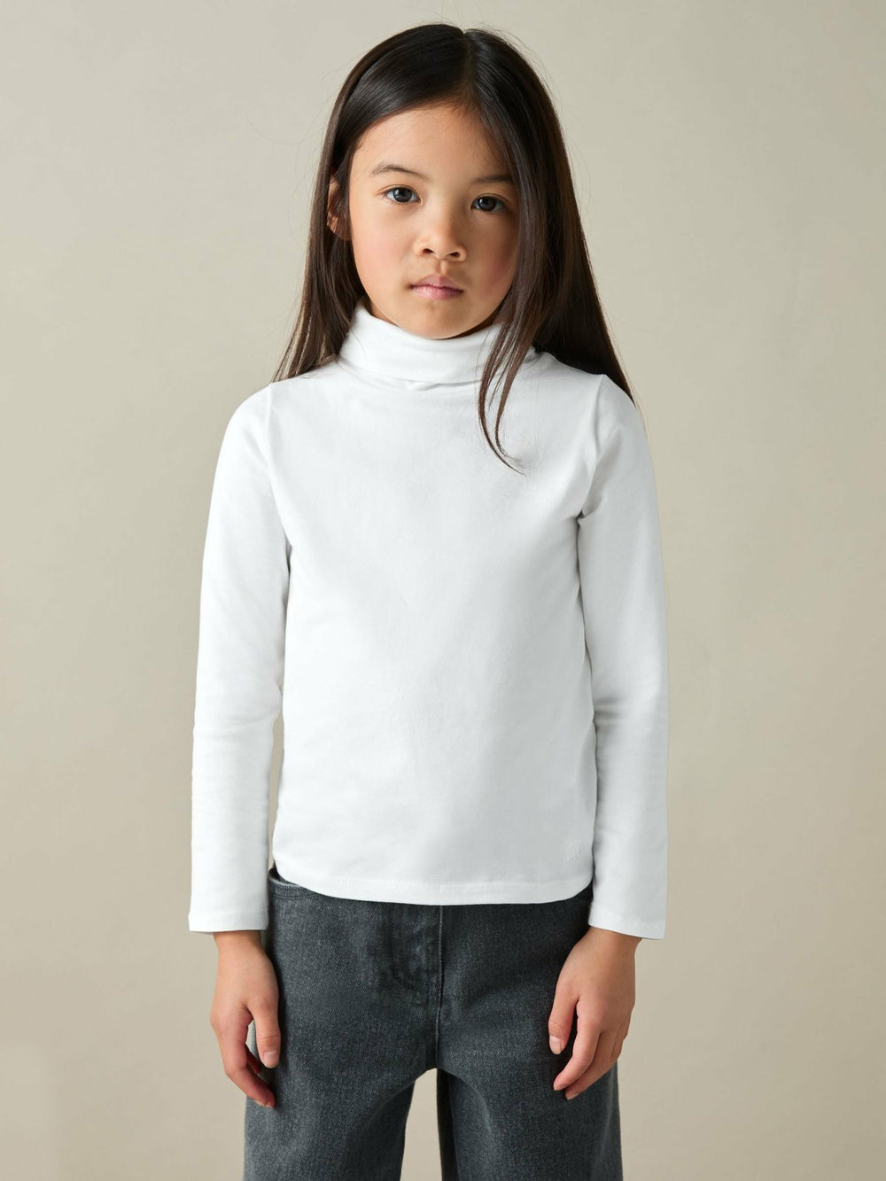 9-13 yrs Cotton-Jersey Roll-Neck Top with Stretch Ivory | Children
