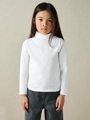 9-13 yrs Cotton-Jersey Roll-Neck Top with Stretch Ivory | Children