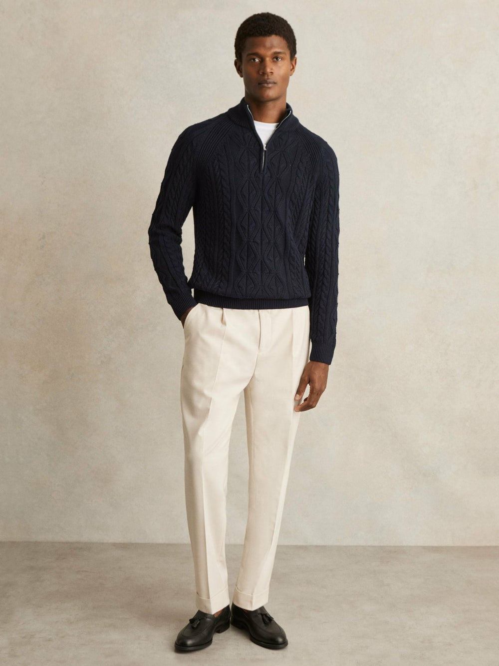 Cable-Knit Half-Zip Jumper Navy | Mens
