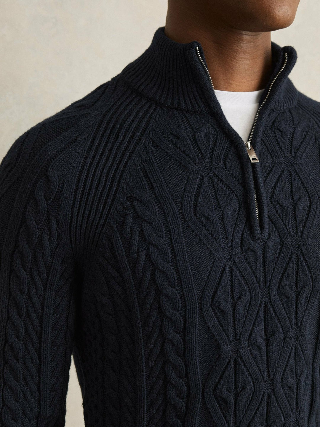Cable-Knit Half-Zip Jumper Navy | Mens