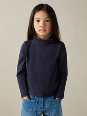 4-9 yrs Cotton-Jersey Roll-Neck Top with Stretch Navy | Children