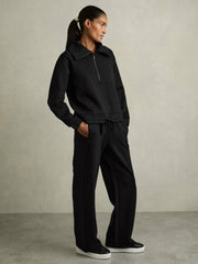 Interlock Half-Zip Drawstring-Hem Sweatshirt Black | Womens