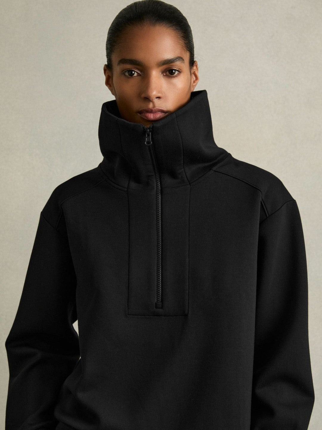 Interlock Half-Zip Drawstring-Hem Sweatshirt Black | Womens