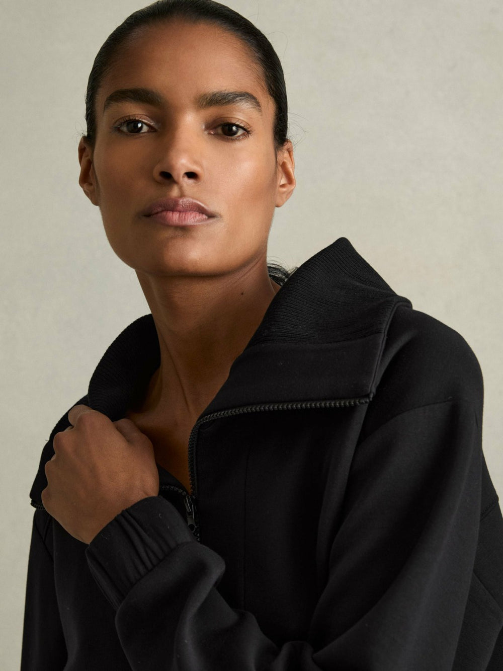 Interlock Half-Zip Drawstring-Hem Sweatshirt Black | Womens