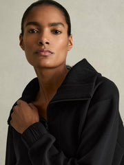 Interlock Half-Zip Drawstring-Hem Sweatshirt Black | Womens