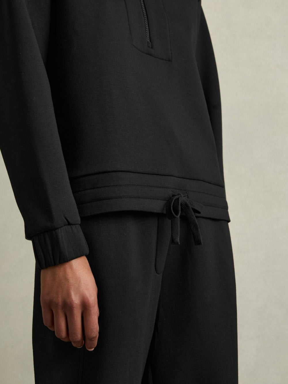 Interlock Half-Zip Drawstring-Hem Sweatshirt Black | Womens