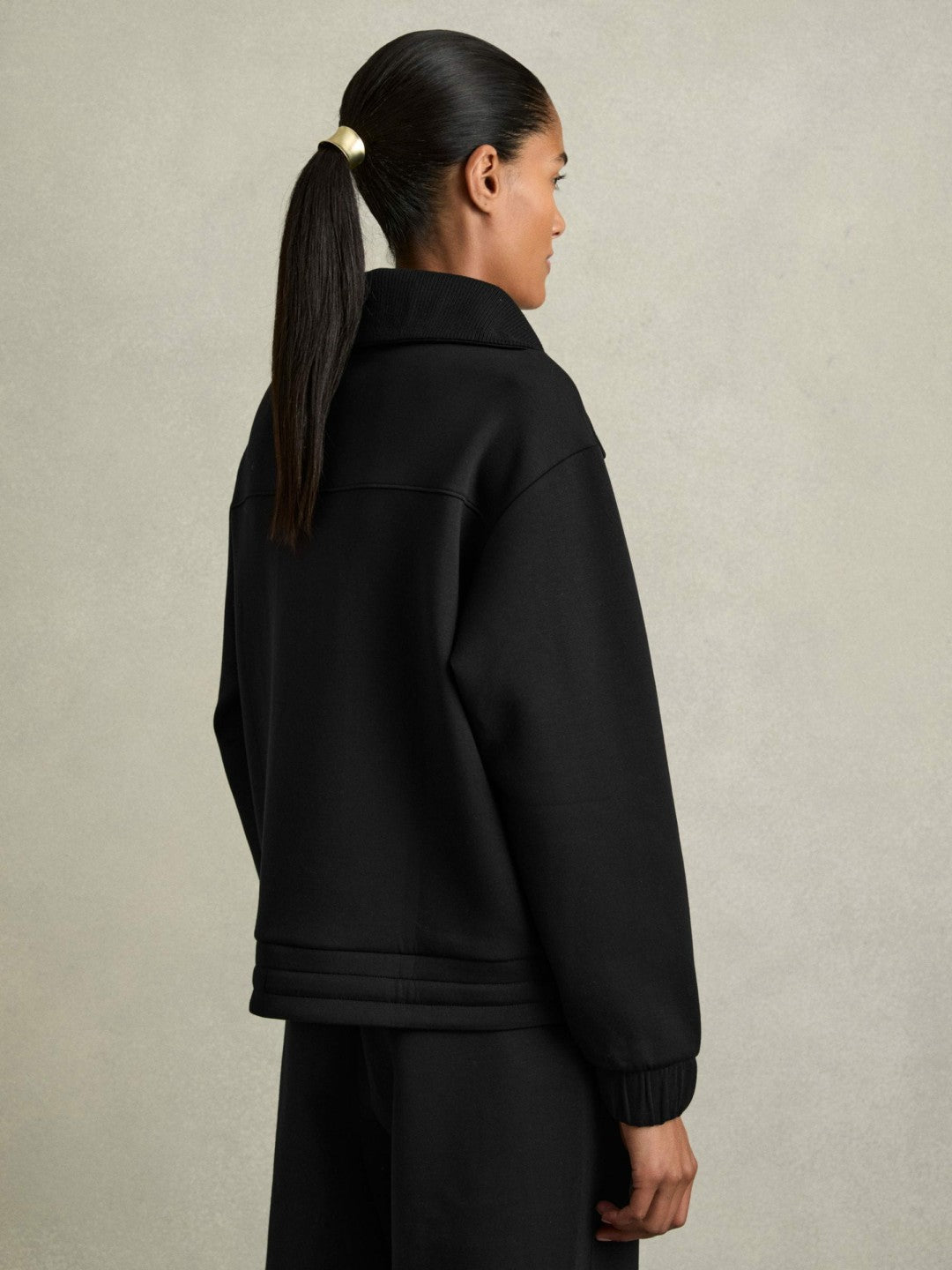 Interlock Half-Zip Drawstring-Hem Sweatshirt Black | Womens