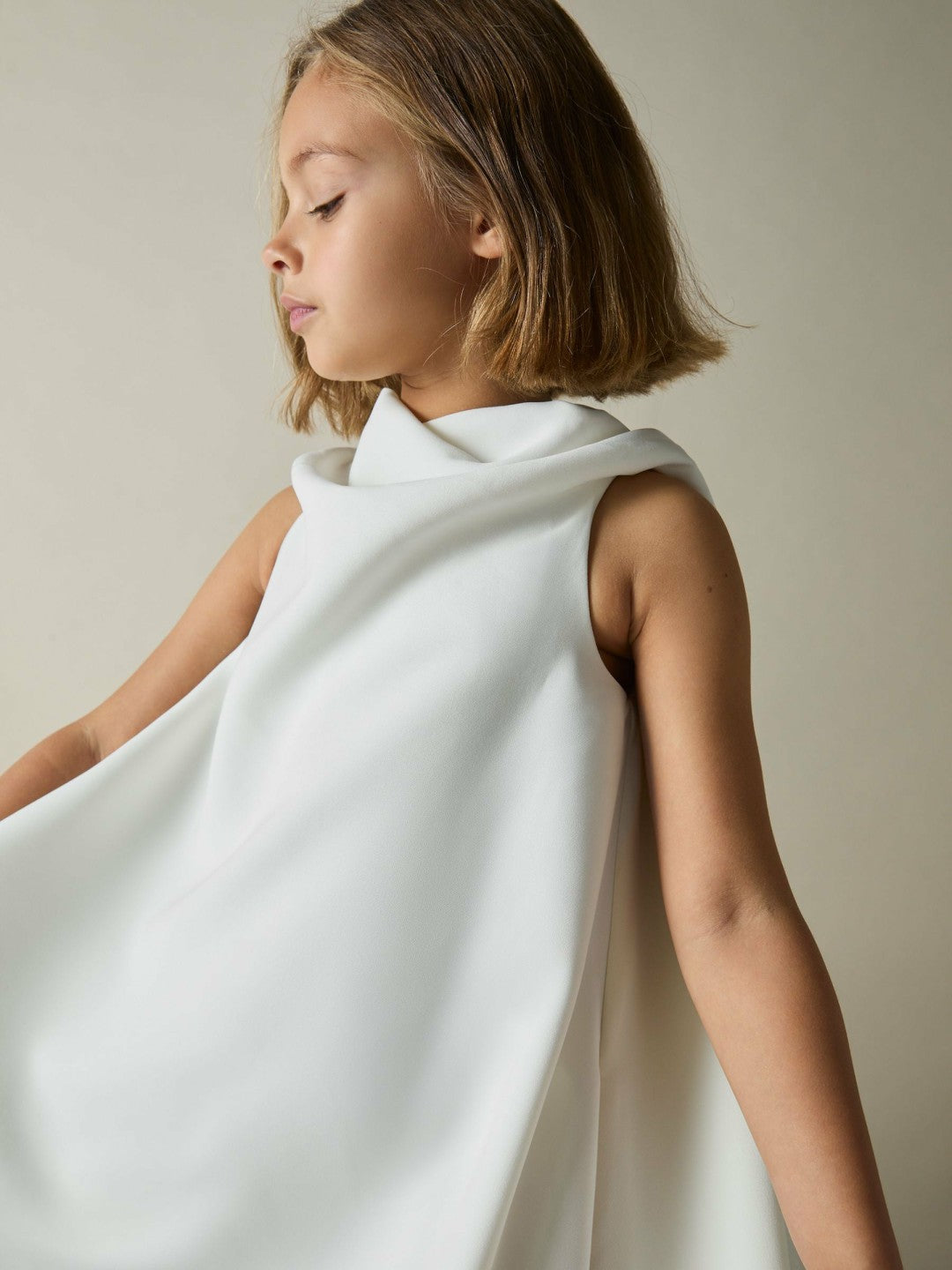 13-14 yrs High-Neck Drape Back Dress Ivory | Children