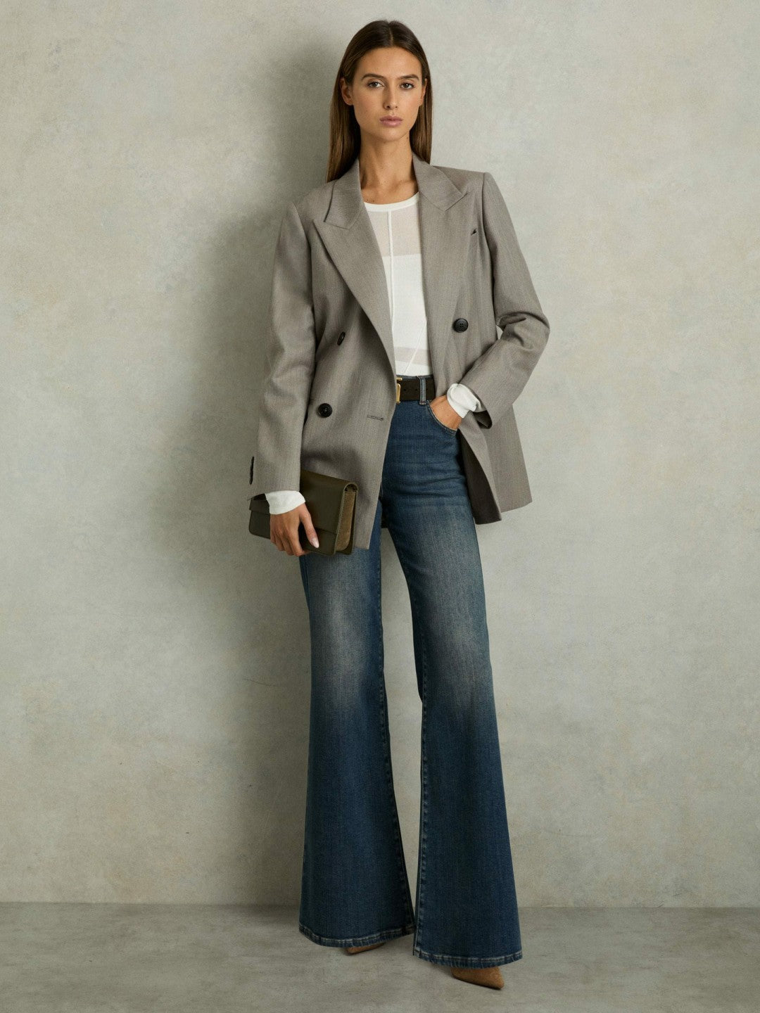 Wool Oversized Double-Breasted Blazer Grey | Womens