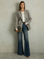 Wool Oversized Double-Breasted Blazer Grey | Womens