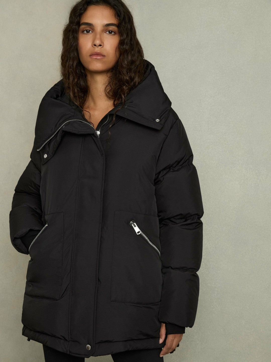 Petite Concealed-Hood Puffer Coat Black | Womens