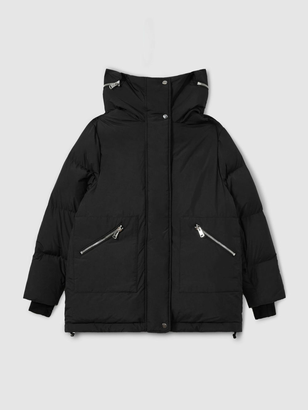 Petite Concealed-Hood Puffer Coat Black | Womens