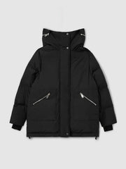 Petite Concealed-Hood Puffer Coat Black | Womens