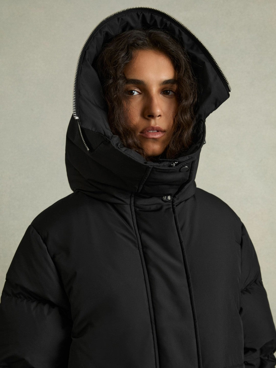 Petite Concealed-Hood Puffer Coat Black | Womens