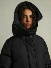Petite Concealed-Hood Puffer Coat Black | Womens