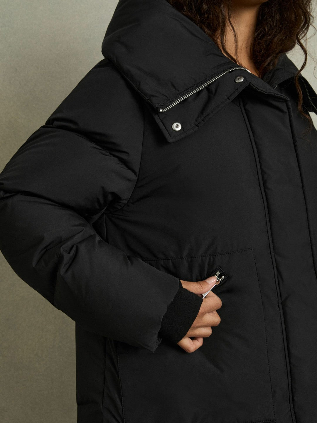 Petite Concealed-Hood Puffer Coat Black | Womens