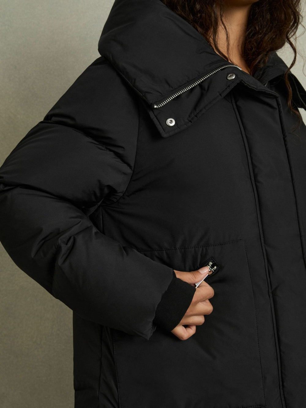 Petite Concealed-Hood Puffer Coat Black | Womens