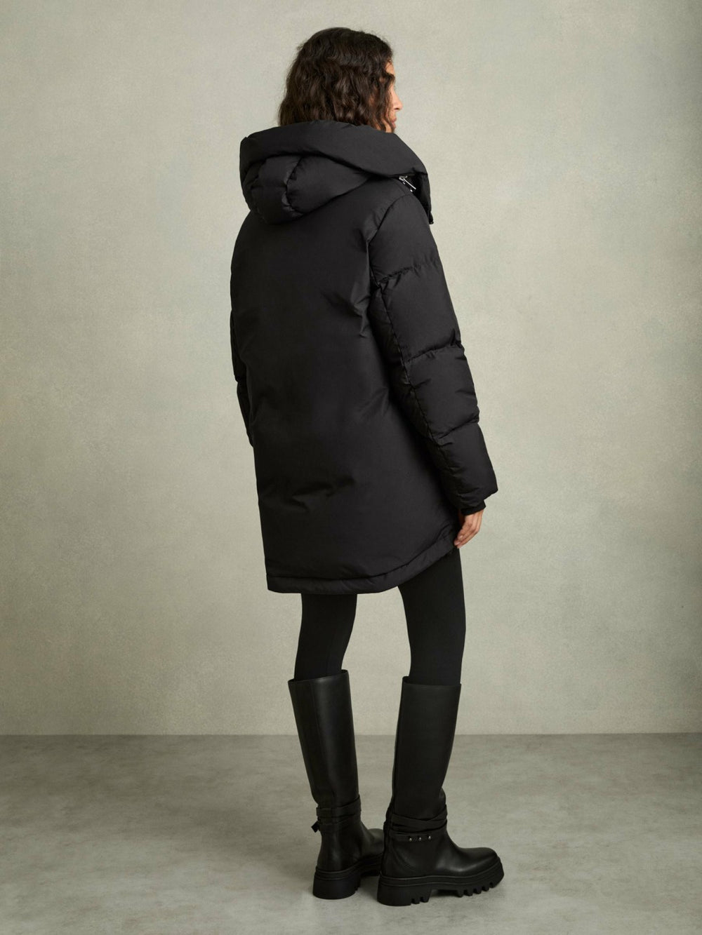 Petite Concealed-Hood Puffer Coat Black | Womens
