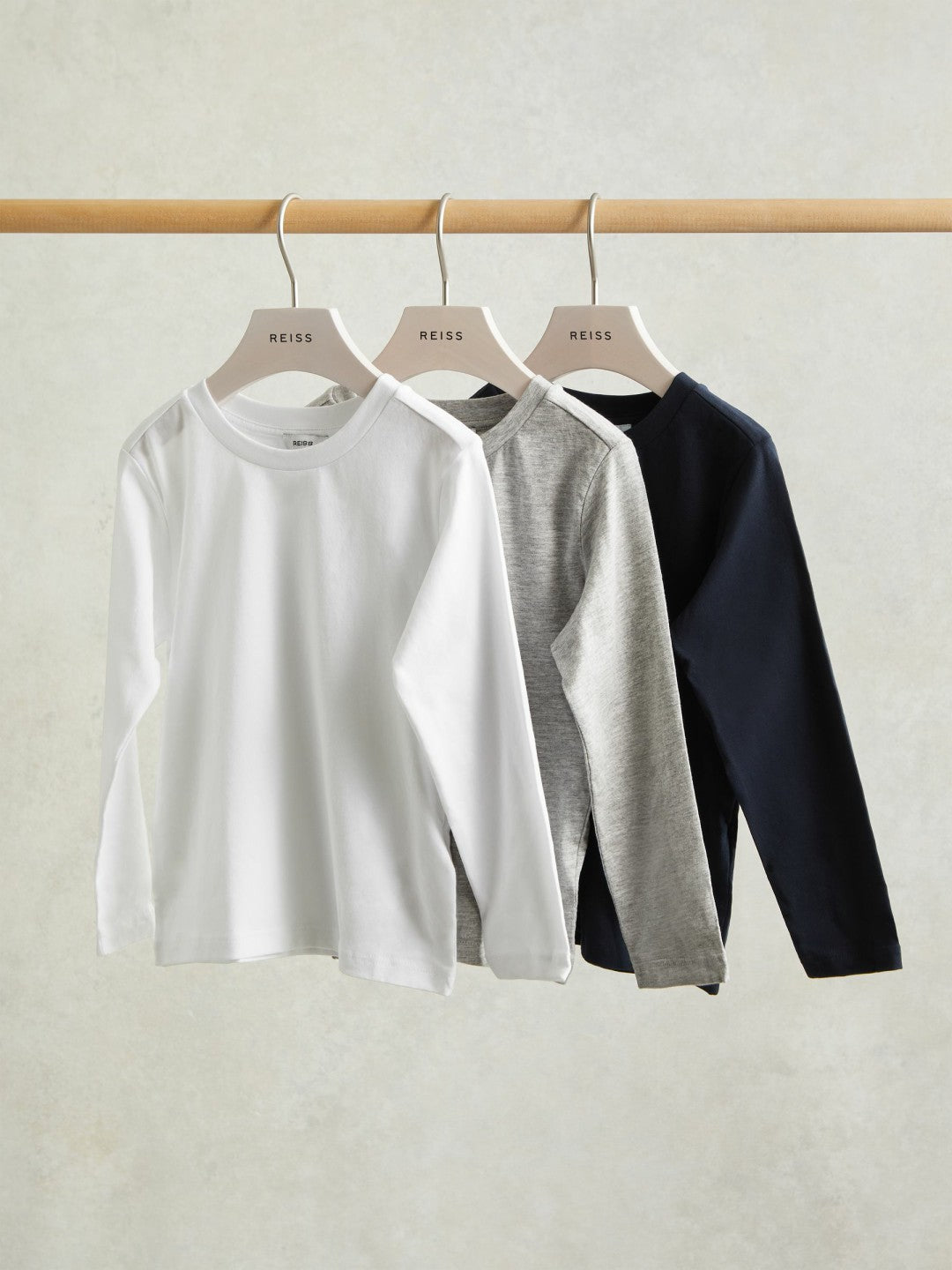 3-9 yrs Cotton Jersey Long Sleeve T-Shirts 3 Pack White/Soft Grey/Navy | Children