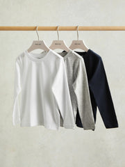 3-9 yrs Cotton Jersey Long Sleeve T-Shirts 3 Pack White/Soft Grey/Navy | Children