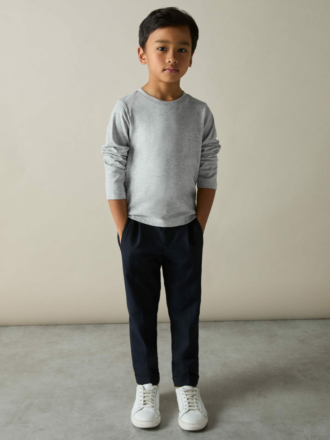 3-9 yrs Cotton Jersey Long Sleeve T-Shirts 3 Pack White/Soft Grey/Navy | Children
