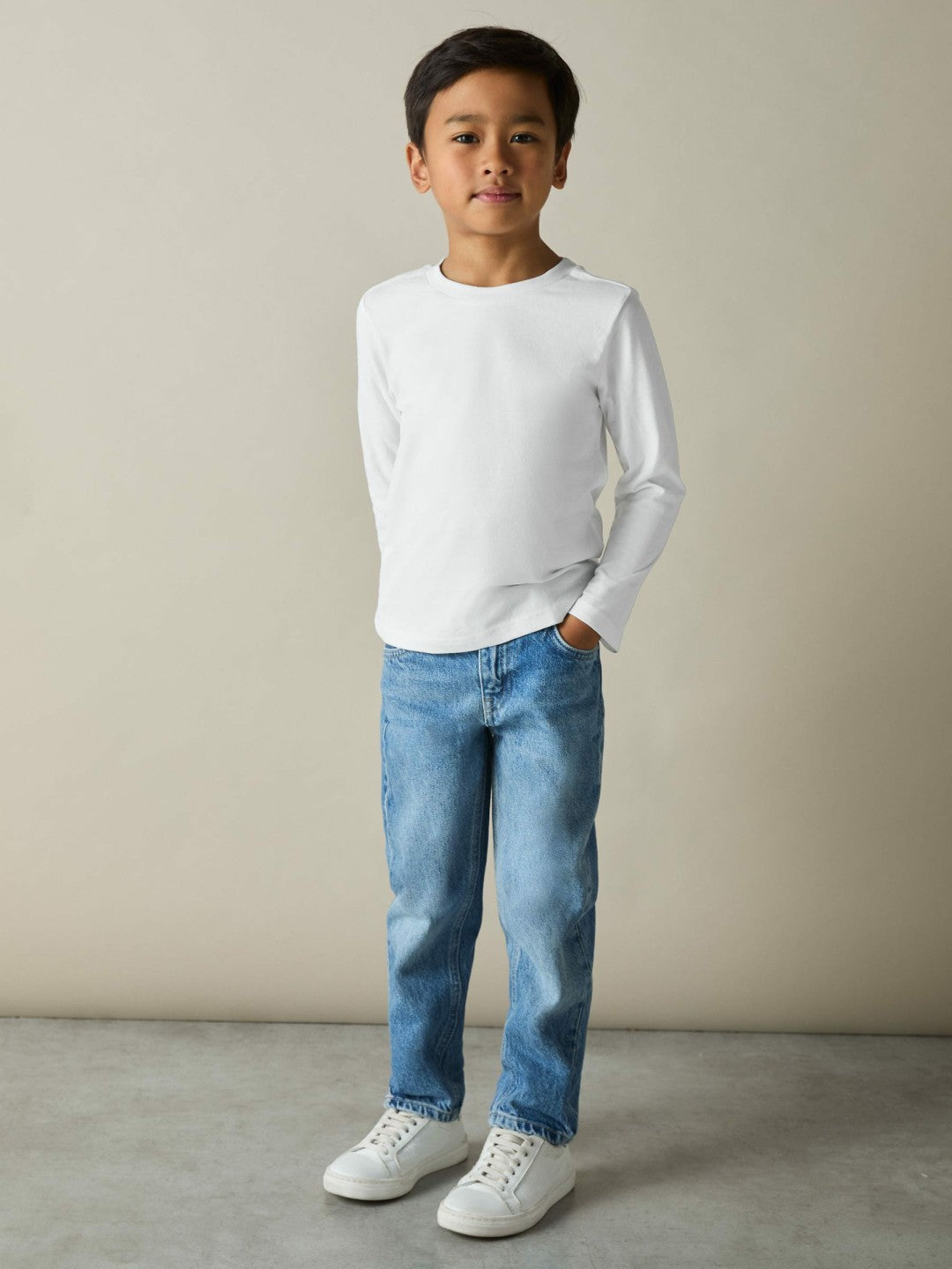 3-9 yrs Cotton Jersey Long Sleeve T-Shirts 3 Pack White/Soft Grey/Navy | Children