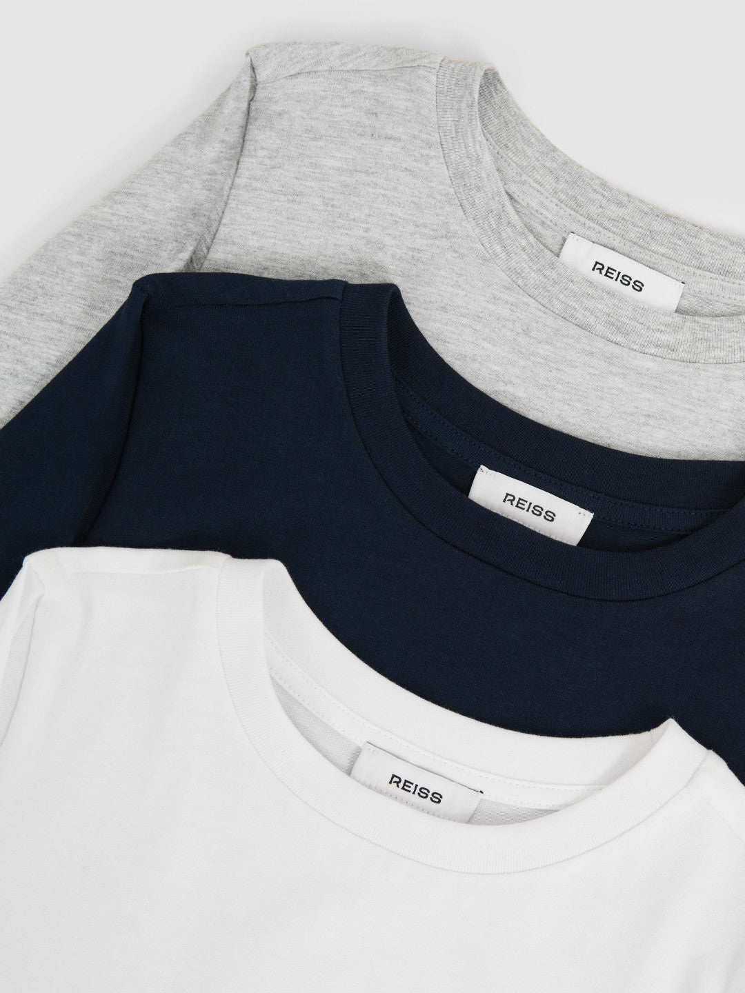 3-9 yrs Cotton Jersey Long Sleeve T-Shirts 3 Pack White/Soft Grey/Navy | Children