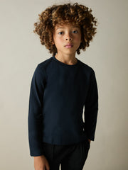 9-13 yrs Cotton Jersey Long Sleeve T-Shirts 3 Pack White/Soft Grey/Navy | Children