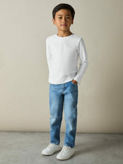 9-13 yrs Cotton Jersey Long Sleeve T-Shirts 3 Pack White/Soft Grey/Navy | Children