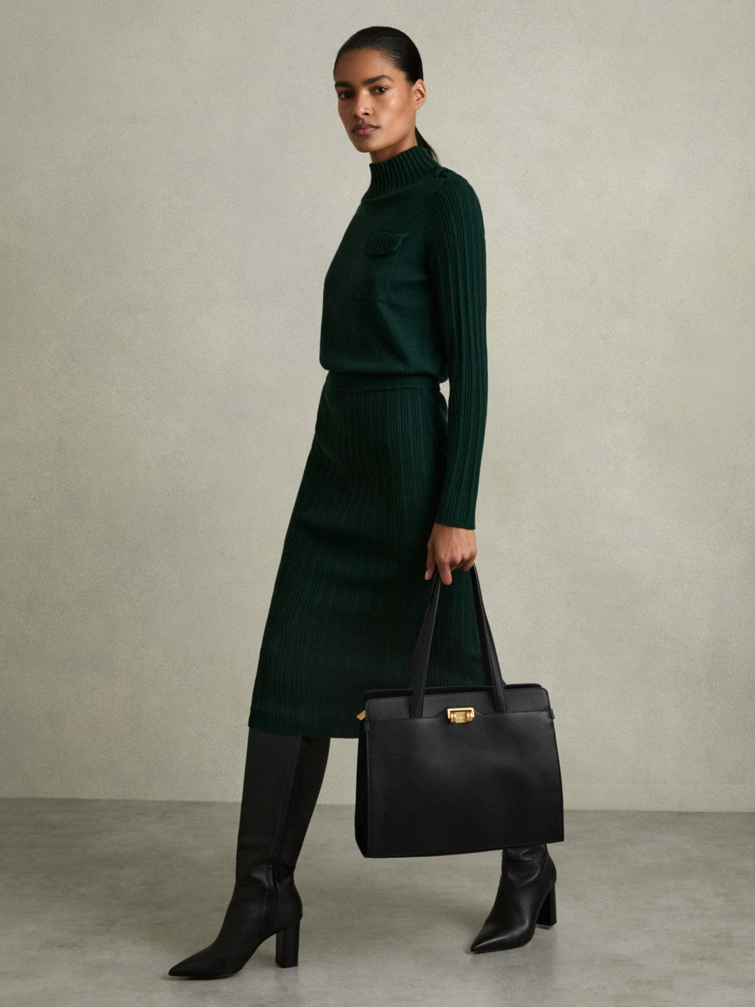 Grained Leather Tote Bag Black | Womens
