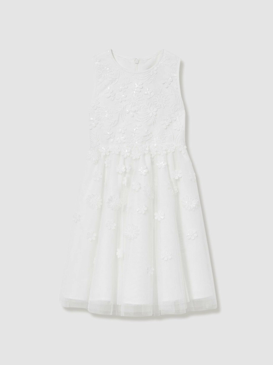 13-14 yrs Tulle Floral-Embroidered Bridesmaid Dress Ivory | Children