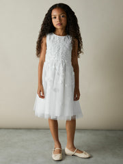 13-14 yrs Tulle Floral-Embroidered Bridesmaid Dress Ivory | Children