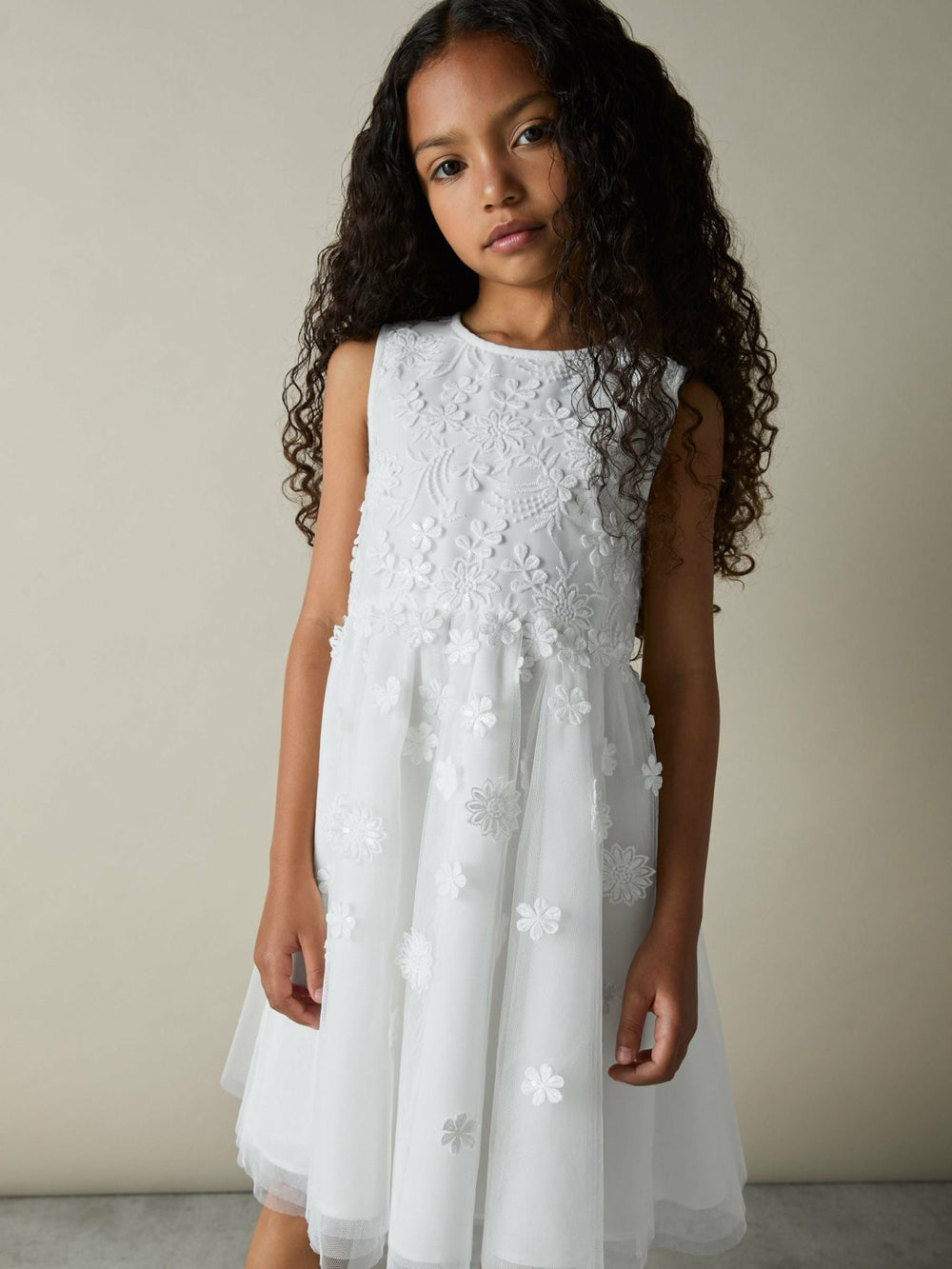 4-9 yrs Tulle Floral-Embroidered Bridesmaid Dress Ivory | Children