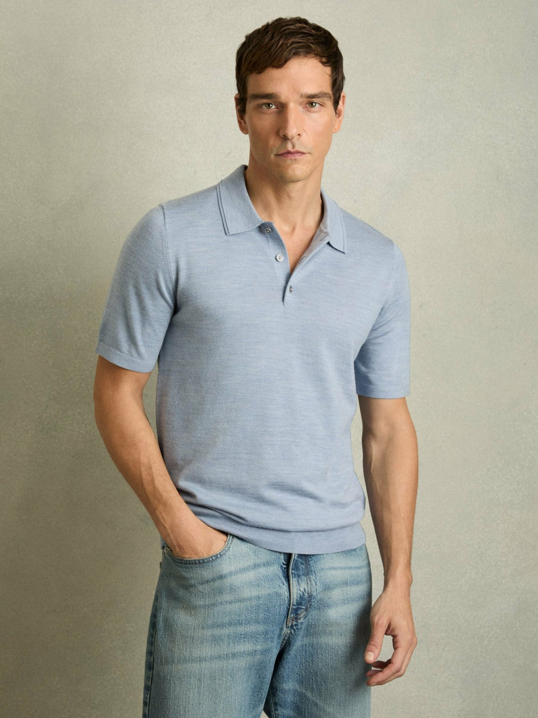 Merino Wool Polo Shirt Soft Blue | Mens