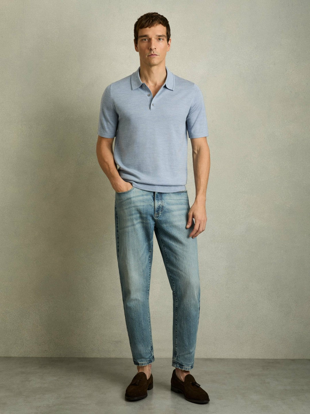 Merino Wool Polo Shirt Soft Blue | Mens