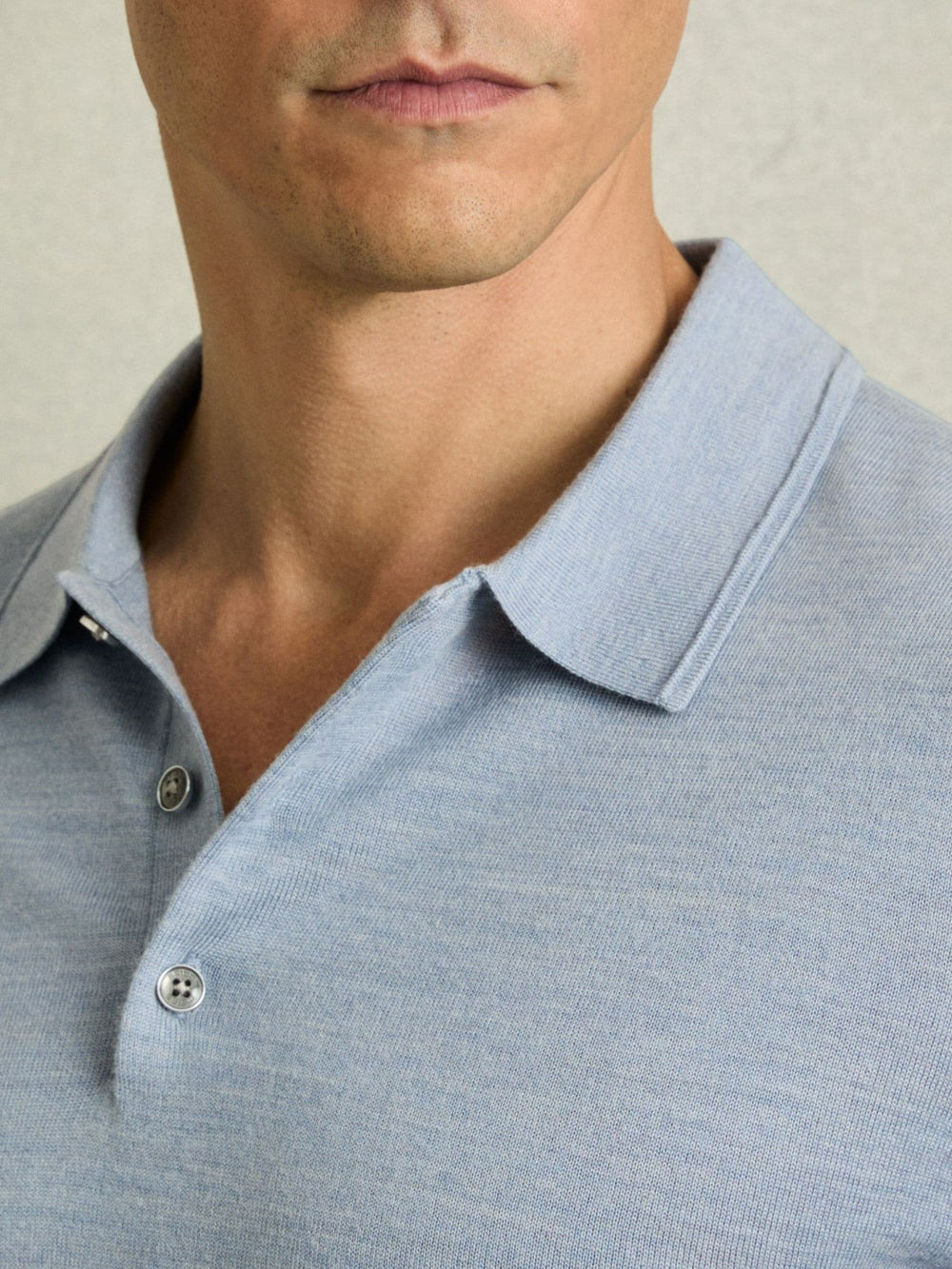 Merino Wool Polo Shirt Soft Blue | Mens
