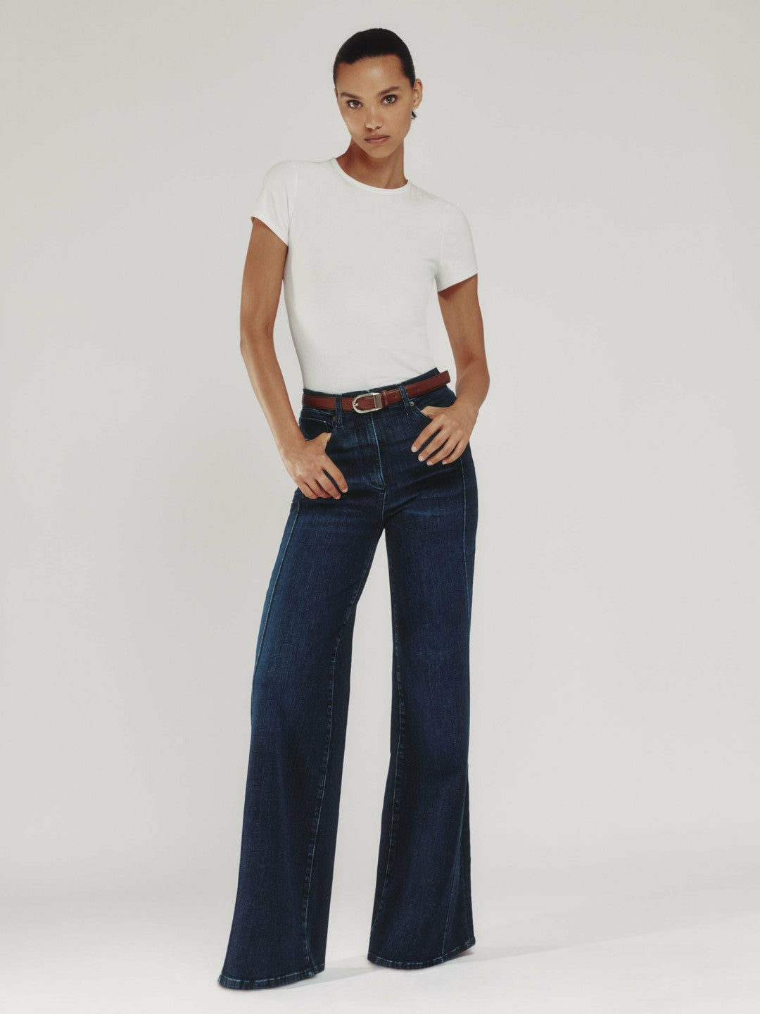 Petite Stretch-Cotton Wide-Leg Jeans Dark Blue | Womens