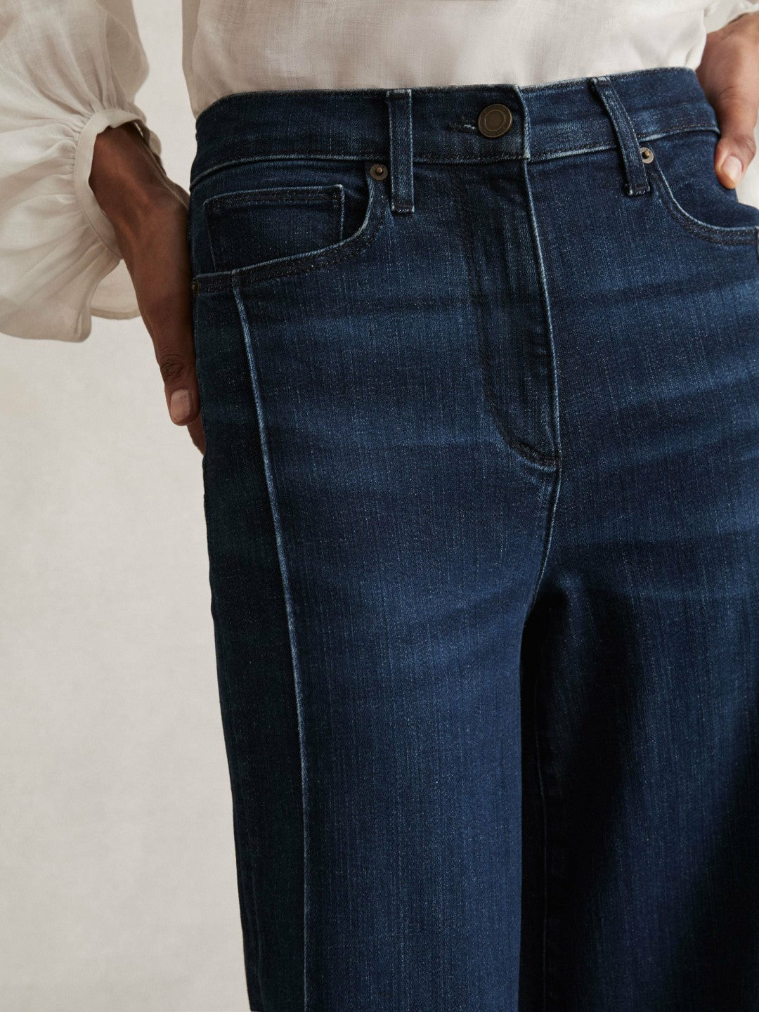 Petite Stretch-Cotton Wide-Leg Jeans Dark Blue | Womens