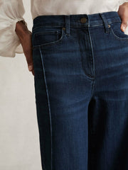 Petite Stretch-Cotton Wide-Leg Jeans Dark Blue | Womens