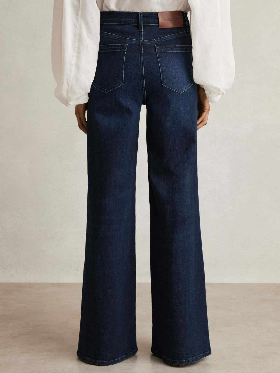 Petite Stretch-Cotton Wide-Leg Jeans Dark Blue | Womens