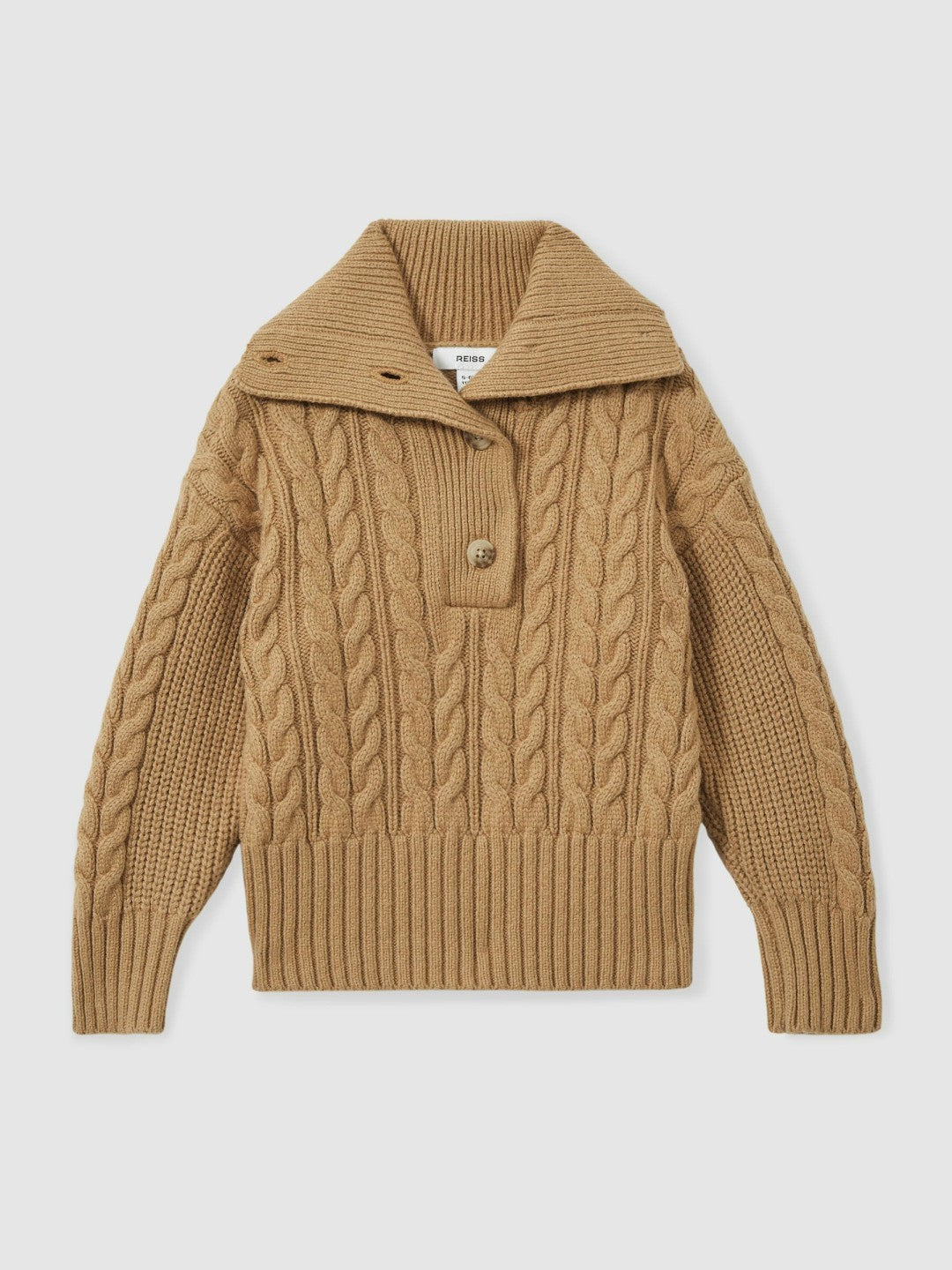 4-9 yrs Cotton-Blend Open-Collar Cable-Knit Jumper With Wool Camel | Children