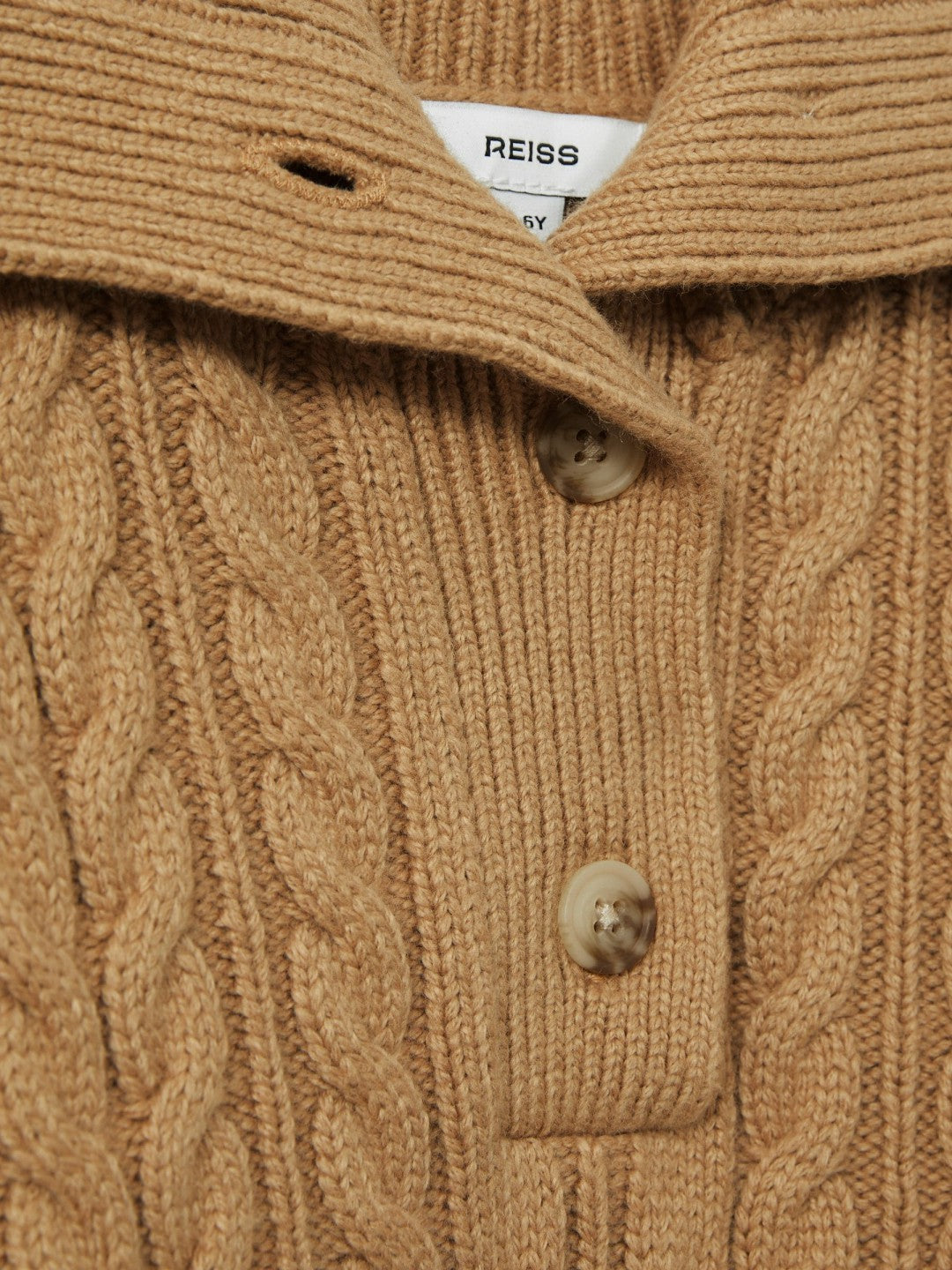 4-9 yrs Cotton-Blend Open-Collar Cable-Knit Jumper With Wool Camel | Children