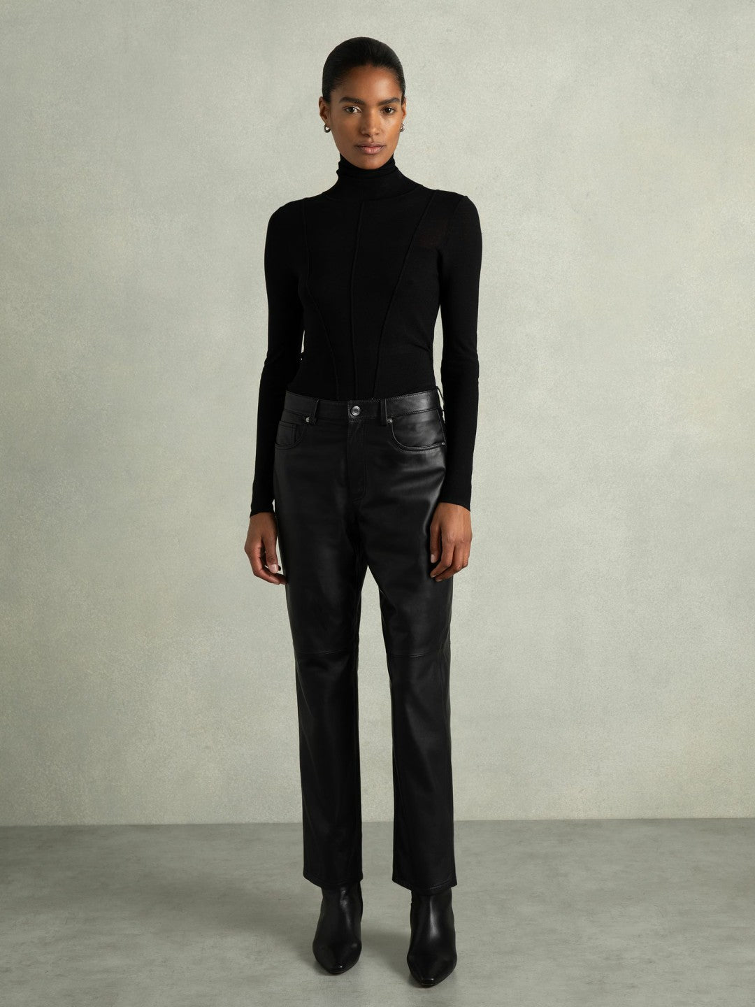 Leather Slim-Leg Trousers Black | Womens