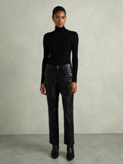 Leather Slim-Leg Trousers Black | Womens