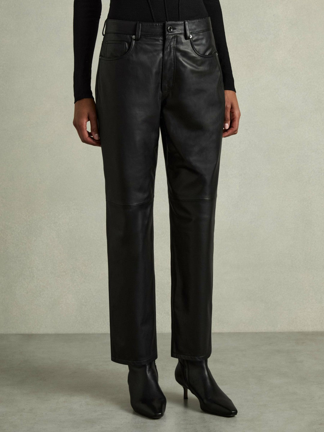 Leather Slim-Leg Trousers Black | Womens