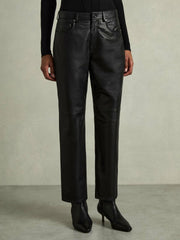 Leather Slim-Leg Trousers Black | Womens