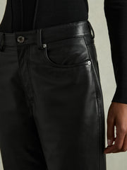 Leather Slim-Leg Trousers Black | Womens