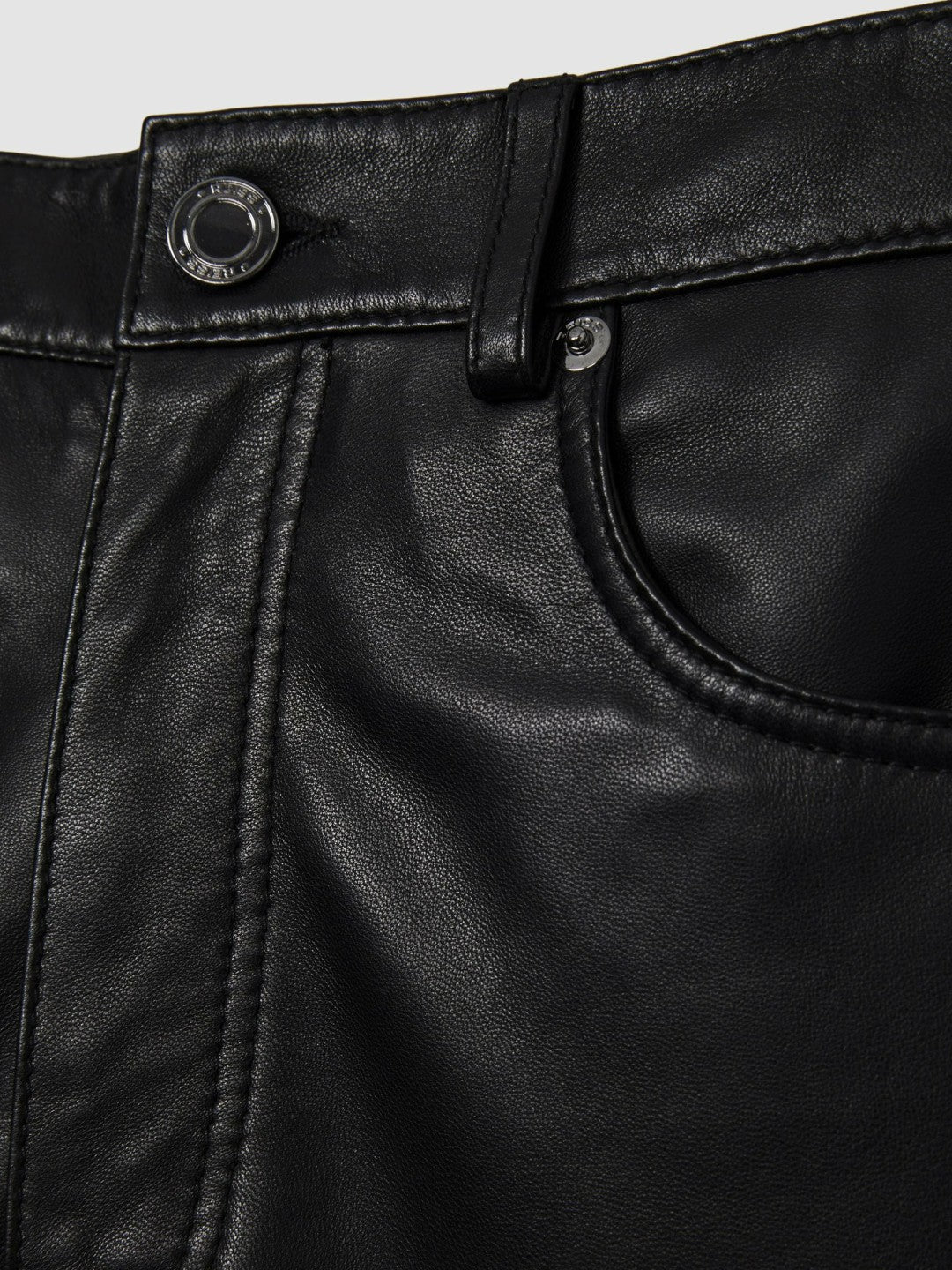 Leather Slim-Leg Trousers Black | Womens