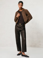 Leather Slim-Leg Trousers Chocolate | Womens