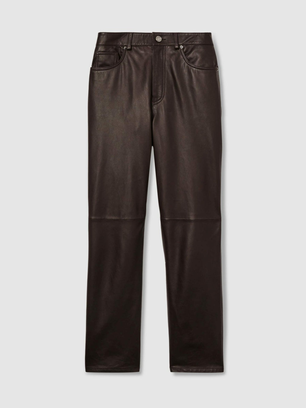 Leather Slim-Leg Trousers Chocolate | Womens